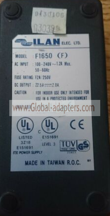 New Original 22.5V 2A ILAN F1650 AC Adapter - Click Image to Close