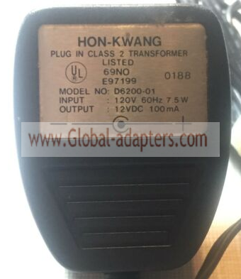 New Original 12V 100mA HON-KWANG D6200-01 AC ADAPTER