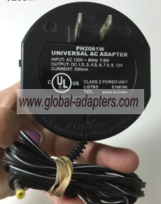 NEW Universal PH2061W 1.5,3,4.5,6,7.5,9,12V 300mA Ac Adapter - Click Image to Close
