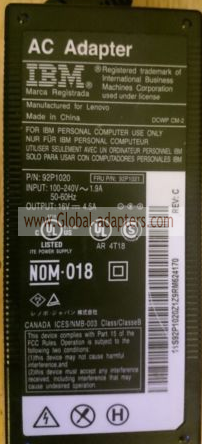 New Original 16V 4.5A IBM 92P1020 AC Power Adapter - Click Image to Close