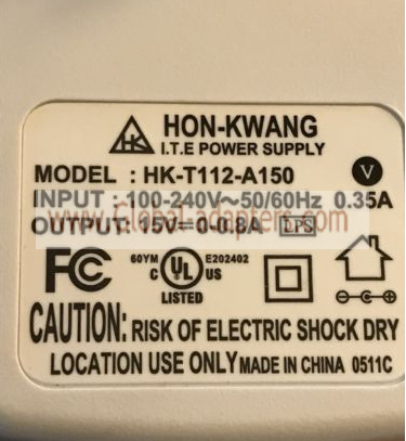 New Original 15V 0-0.8A Hon-Kwang HK-T112-A150 I.T.E Ac Adapter - Click Image to Close