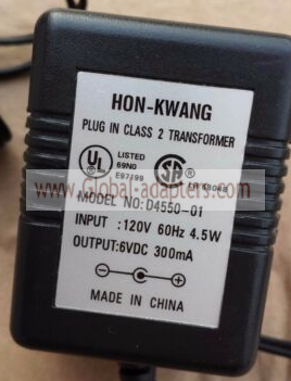 New Original 6V 300mA Hon-Kwang D4550-01 Ac Adapter