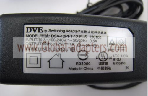 New Original 12V 1A DVE DSA-12PFT-12 FUS 120100 Amp Switching Adapter - Click Image to Close