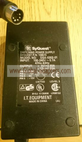 New Original +5V-2.5A +12V-1.5A Syquest DSA-0302-01 AC Adapter - Click Image to Close