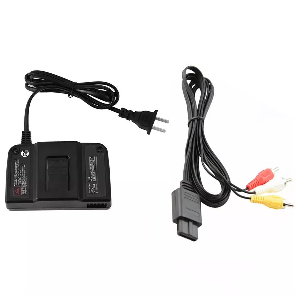 AC Power Supply Adapter Cord+Audio AV RCA Cable For Nintendo 64 N64 Game Set Model Nintendo 64 N64