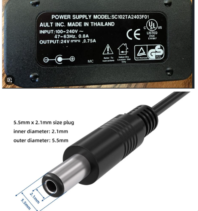 NEW OEM AULT INC SC102TA2403F01 24V DC 0.75A POWER SUPPLY AC ADAPTER