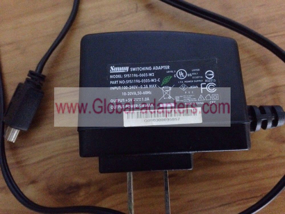 New Genuine SUNNY Switching Adaptor SYS1196-0605-W2 5V 1.2A AC Power Adapter