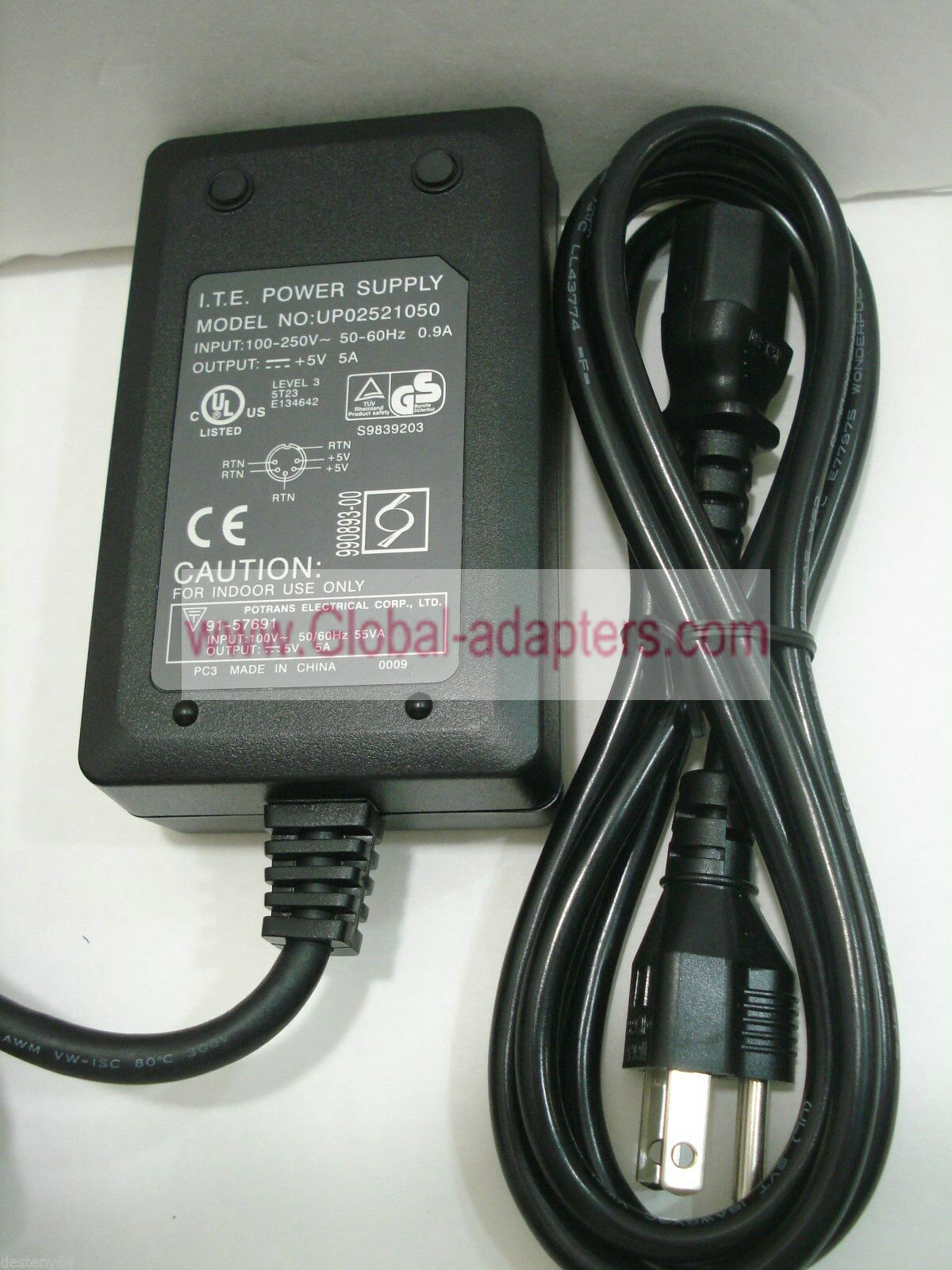 New I.T.E. 5V 5A Power Supply UP02521050 5-pin AC Adapter