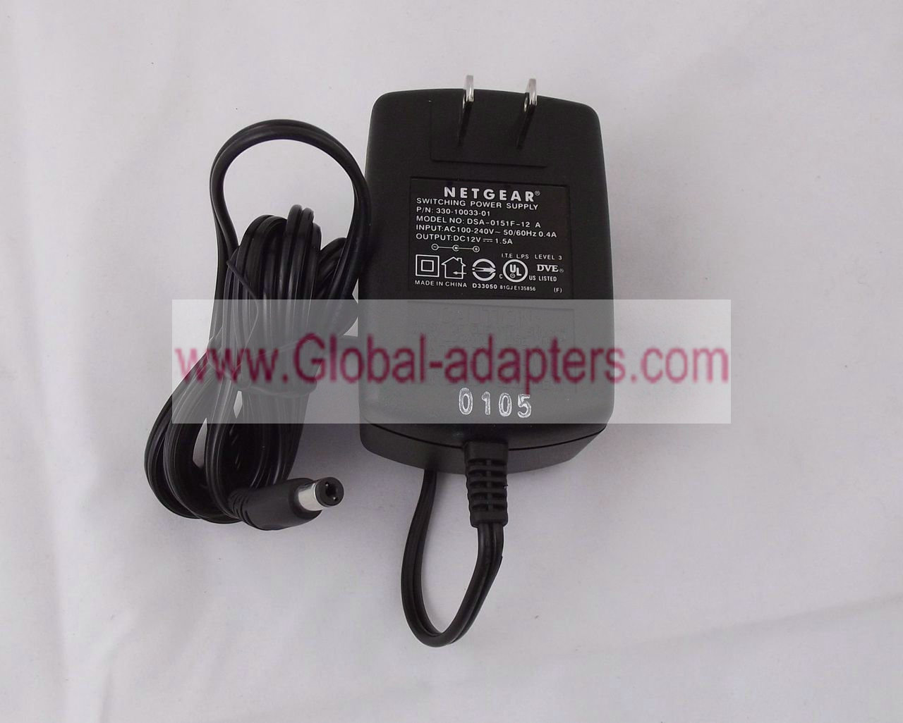 NETGEAR DSA-0151F-12 A 330-10033-01 Power Adapter 12V 1.5A 4.0mm x 1.7mm
